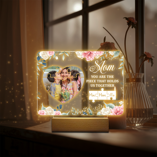 Aeluxlas Personalized Photo Night Light, Birthday Gift for Mom, Mum Gift from Daughter, Mother's Day Gift, You Are The Piece That Holds Us Together