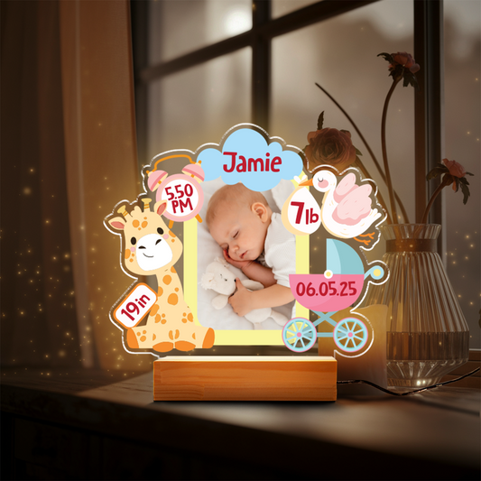 Aeluxlas Customized Photo Baby Frame Night Light, Custom Night Light with Base, Gift For Kids, Nursery Decor