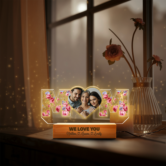Aeluxlas Custom Mom Night Light with Kids Name, Personalized Photo Night Light, Personalized Gifts for Mom, Mothers Day Gifts, Name Floral Light