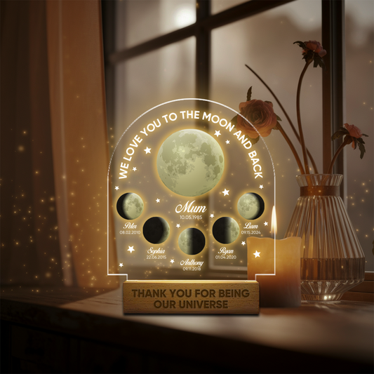 Aeluxlas Personalized Moon Phase By Date Led Night Light, Custom Mom and Kids Moon Phase Light Plaque, Mother’s Day Gift, Gift For Mom, Family Gifts