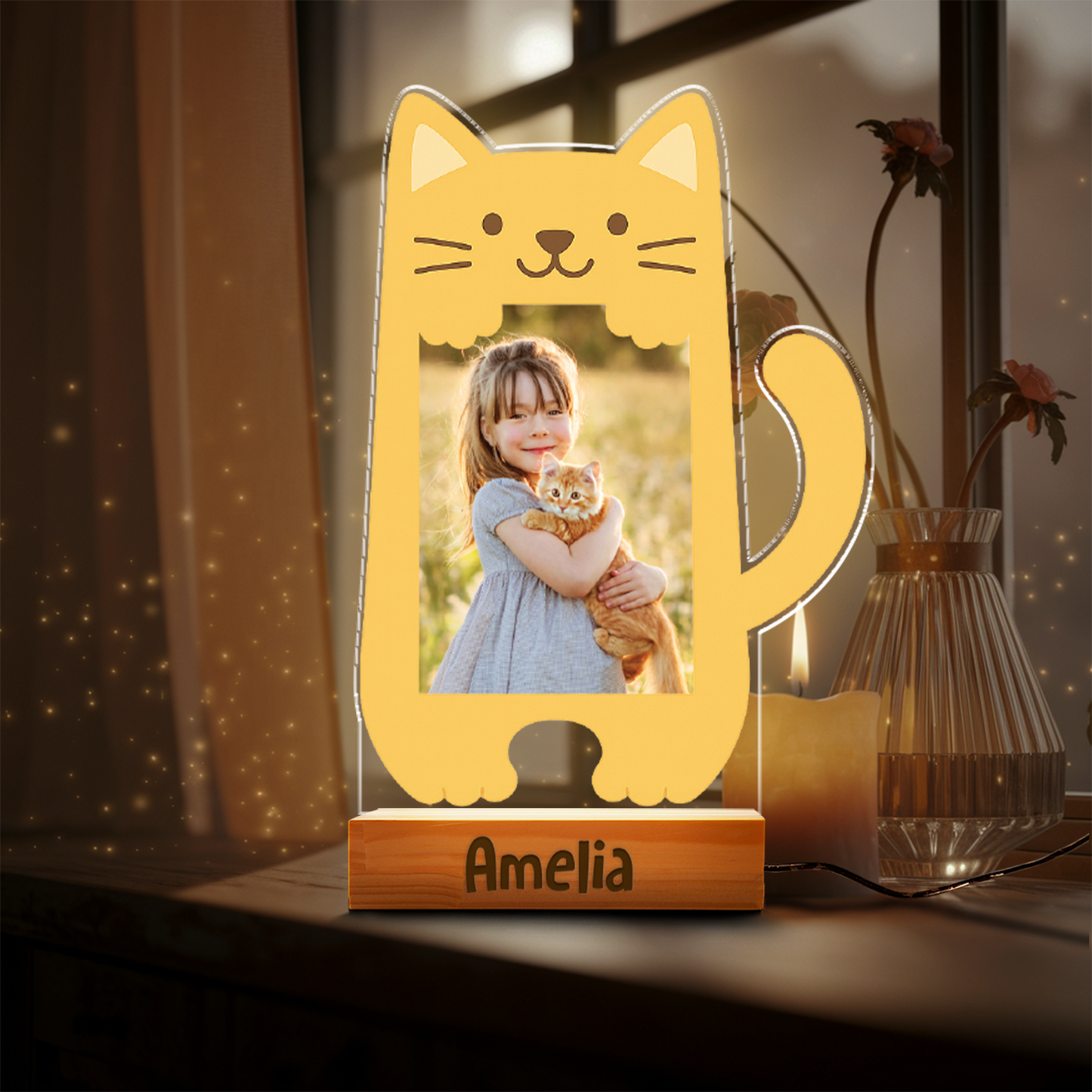 Aeluxlas Personalized Cat Photo Baby Night Light, Personalized Cat, Cute Kitty Photo Frame Kids Room Decor, Gift For Cat Lovers