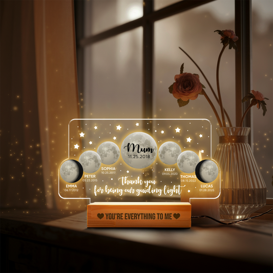Aeluxlas Personalized Moons Phase with Kids Names, Custom Moons Phase Night Light, Mother’s Day Gifts, Gifts for Mama, Custom Night light Moon Phase