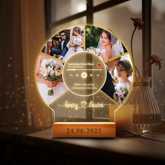 Aeluxlas Personalized Music Photo Name Night Light, Custom Couple Gifts with Photo, Custom Photo Music Plaque, Bedroom Decor