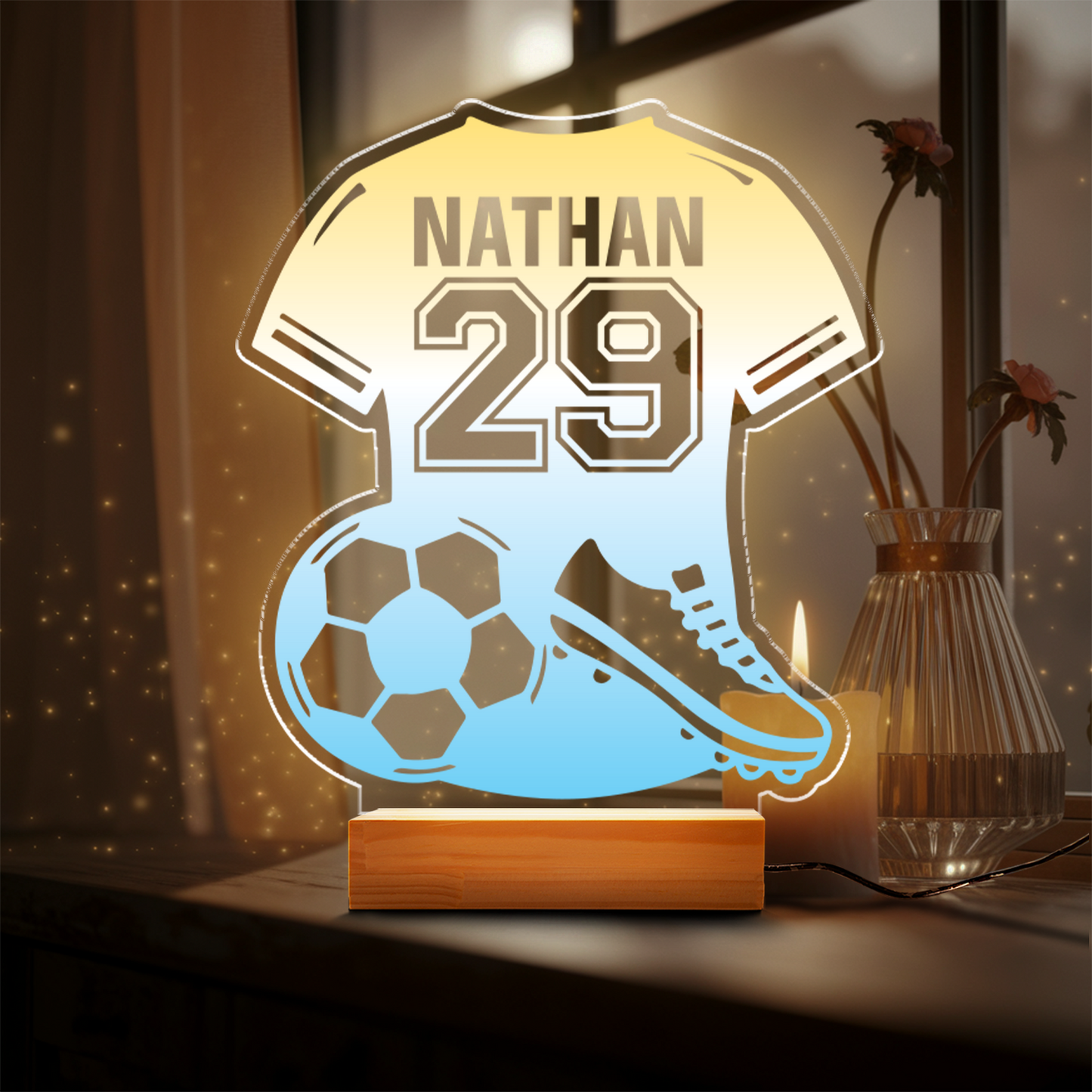 Personalized Soccer Lamp - Unique Bedroom Night Light and Home Decor Gifts for Kids and Soccer Fans