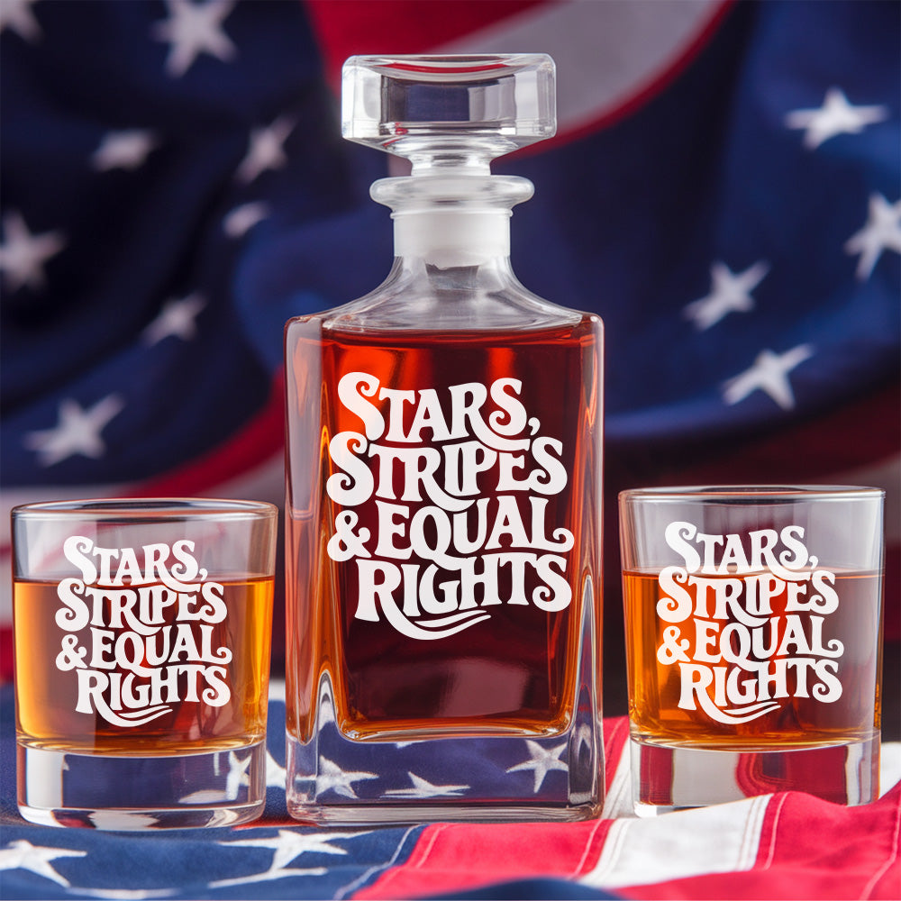 Stars, Stripes & Equal Rights Whiskey Decanter Set – 4th of July Gift THUC99DI03