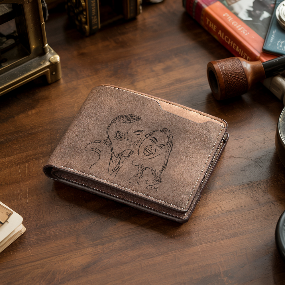 TNW009 Custom Photo Mens Wallet, Custom Engraved Leather Wallet, Picture Wallet For Dad Husband, Father's Day Gift for Him