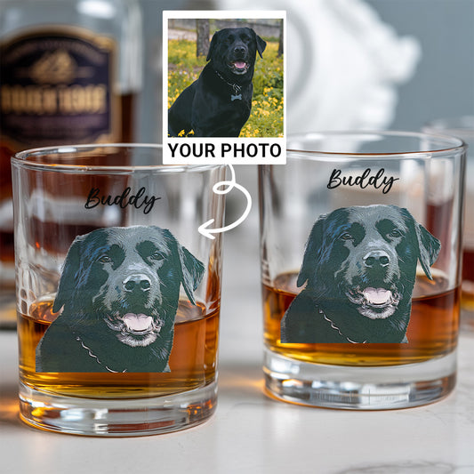 Personalized Dog Photo Whiskey Glass 11oz – Custom Pet Photo Gift for Dog or Cat Owners THUC99WI02