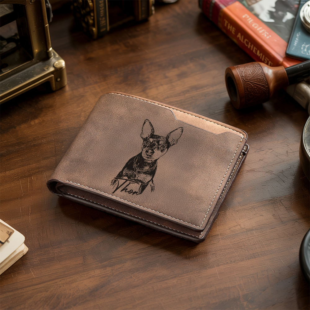Custom Photo Pet Wallet Engraved, Photo Gifts, Photo Memorial, Pet Memory, Personalized Portrait Dog Wallet, Gift For Dad, Father's Day Gifts