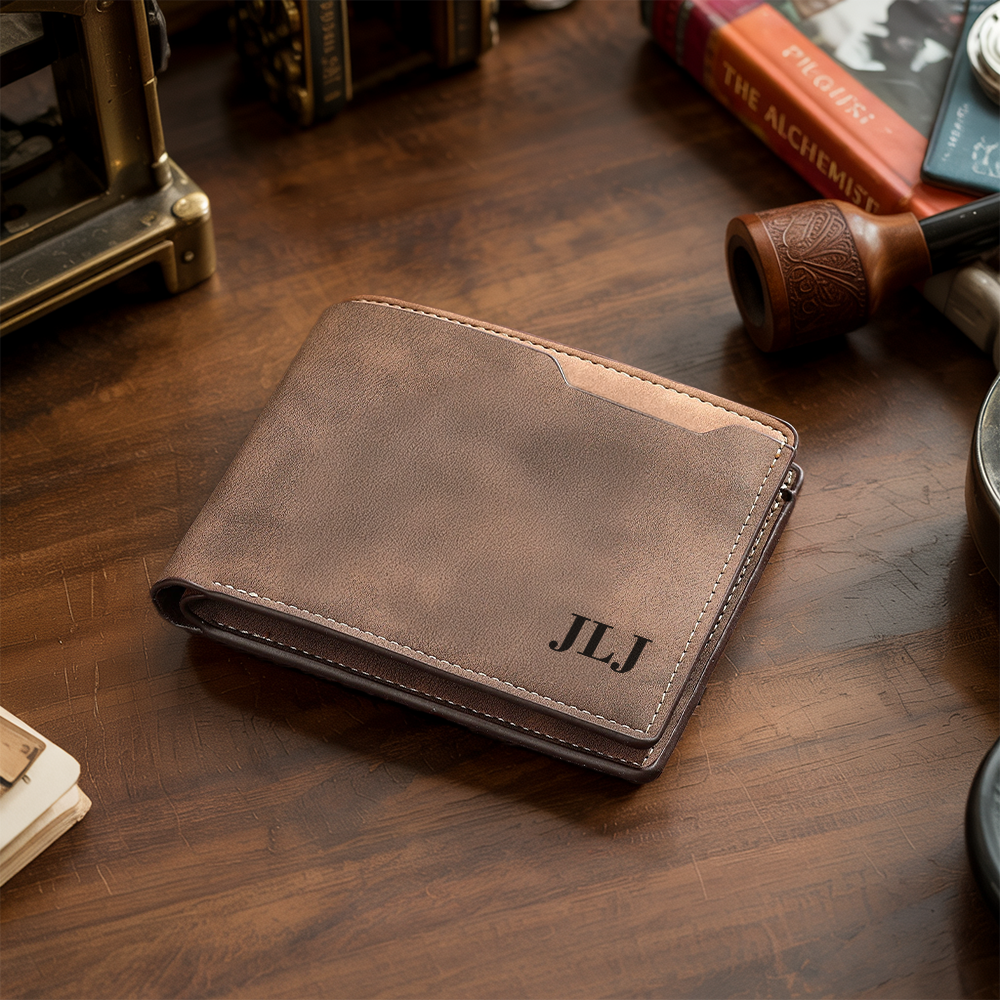 TNW002 Personalized Leather Mens Wallet, Gift for Anniversary, Graduation, Dad, Boyfriend, Him, Husband, Father, Handwriting Engraved Custom Wallet