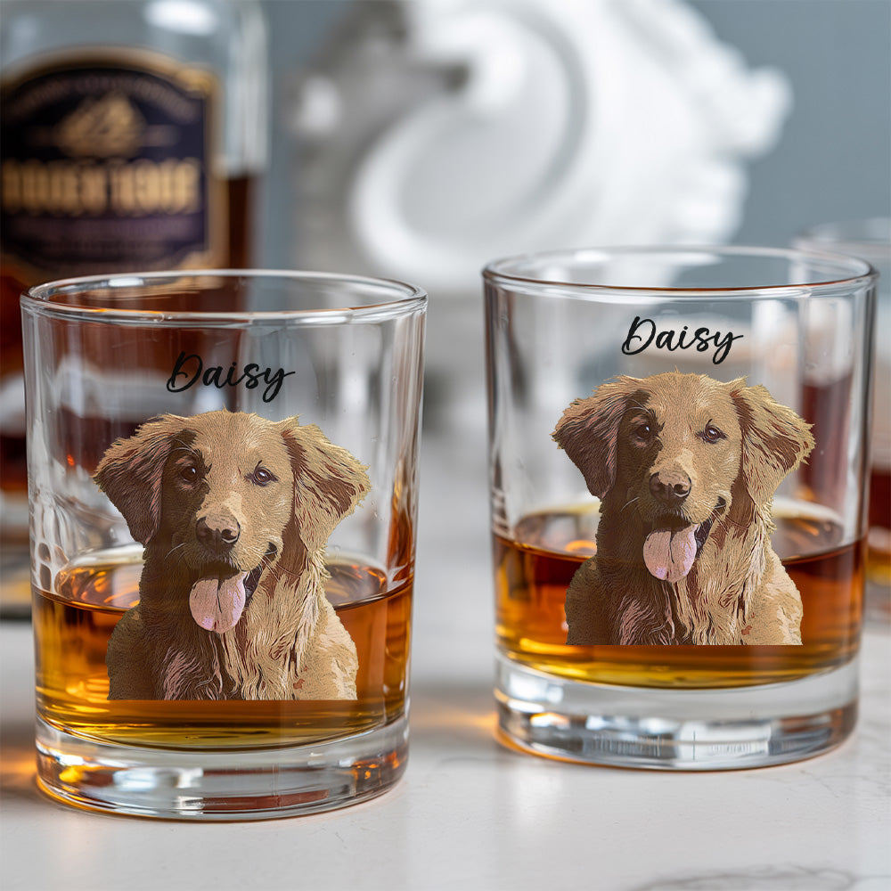 Custom Photo Dog Printed Whiskey Glass 11oz - Personalized Dog Cat Owner Gift THUC99WI01