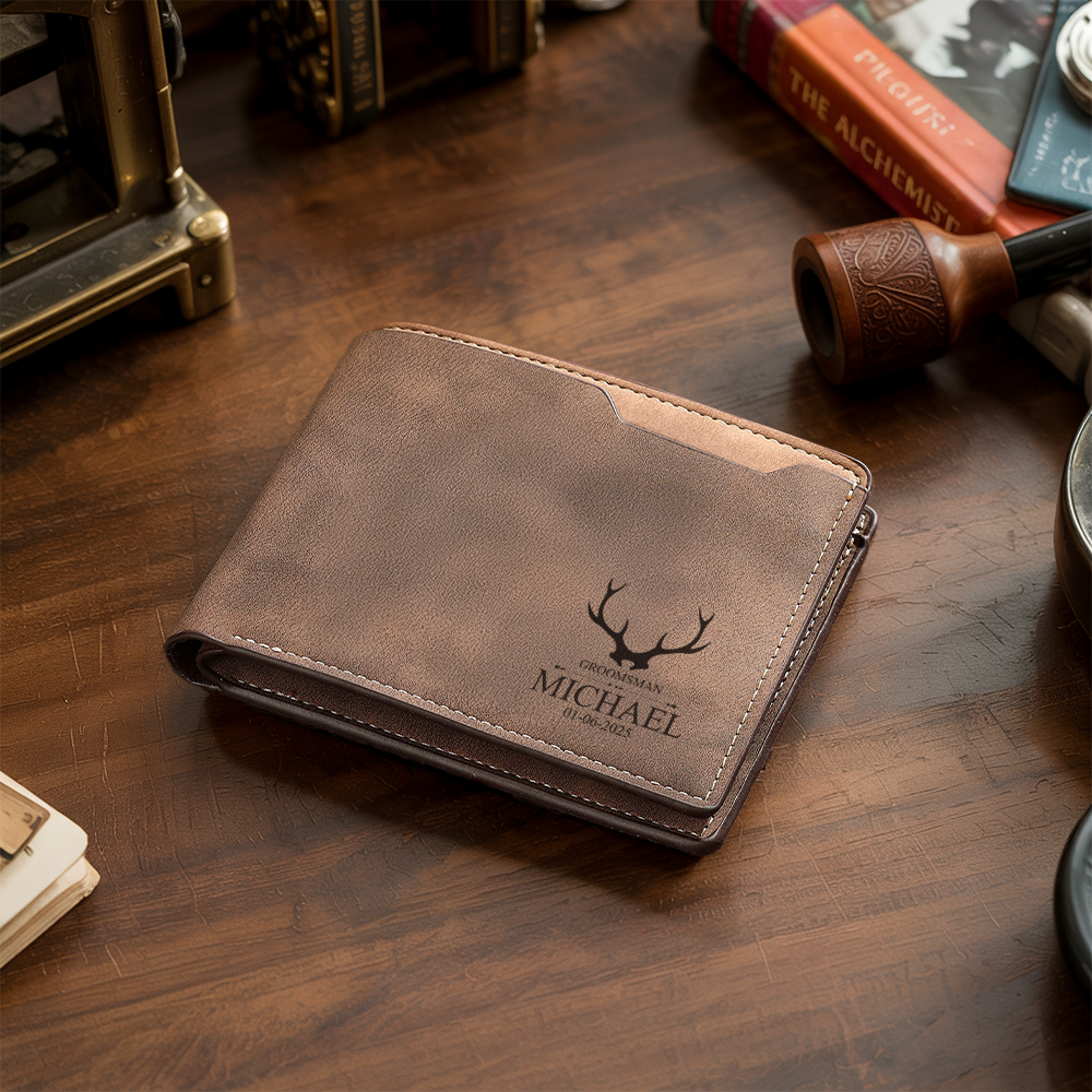 TNW006 Custom Engraved Wallets, Mens Leather Wallet, Groomsmen Gifts, Party Gifts, Wedding Party Favors, Gifts for Dads, Birthday Gift