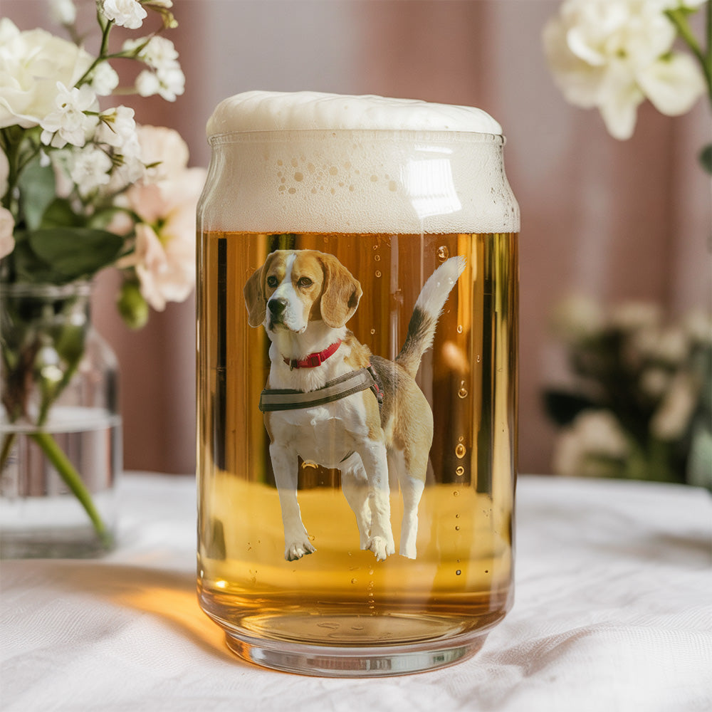 Custom Photo Pet Beer Glass, Personalized Gift for Pet Owners, Photo Beer Glass, Glass with Your Dog's Photo TNG169