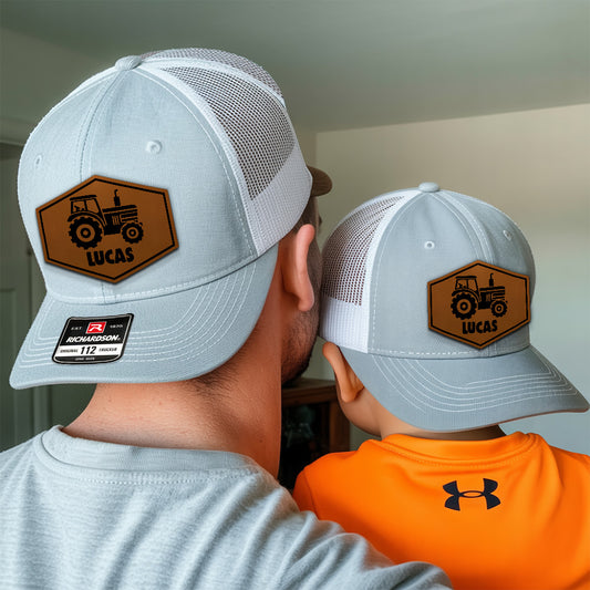 Personalized Tractor Leather Patch Trucker Kids Hat, Custom Infant Toddler Kids Youth Trucker Hat TNNK010