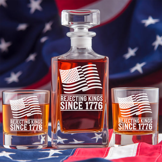 Rejecting Kings 1776 Whiskey Glass – Patriotic Decanter Gift Set for Men, Dad, Friends THUC99DI04