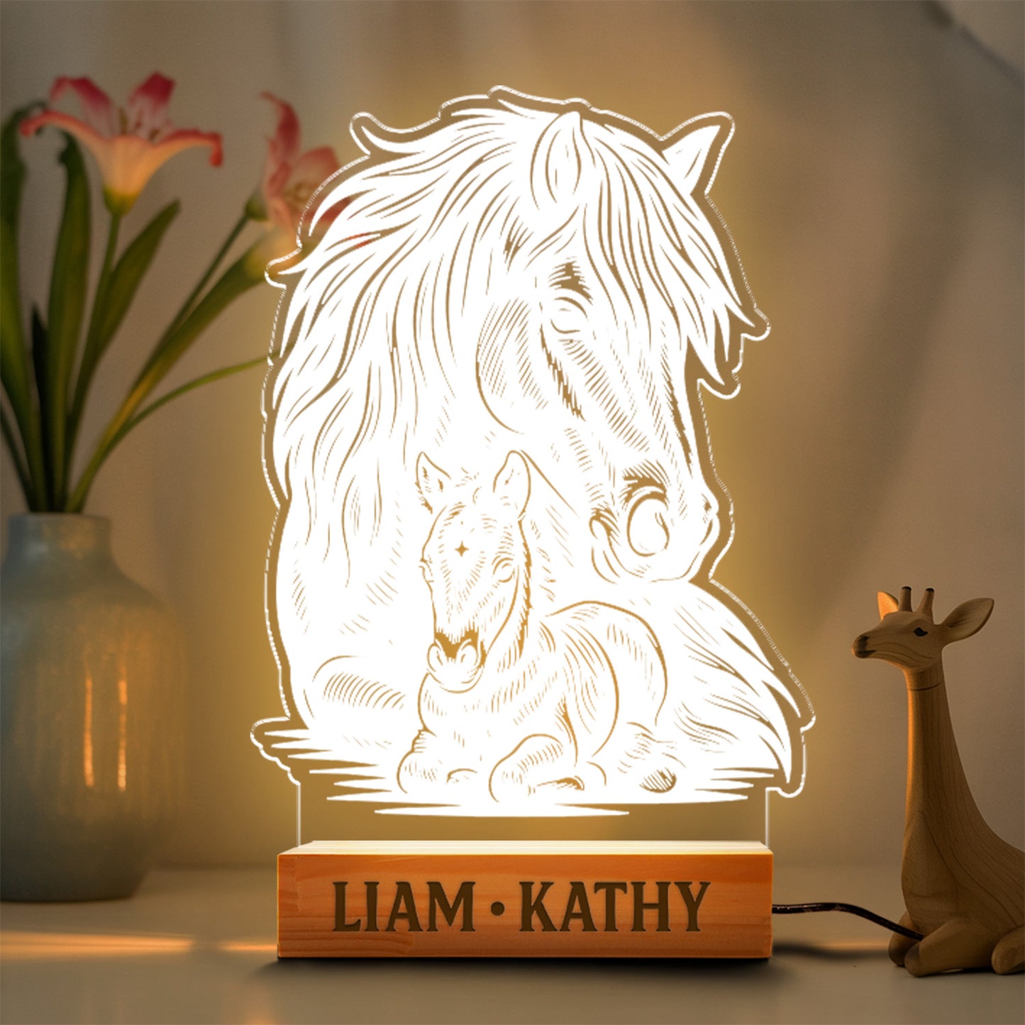 Custom Horse Portrait Night Light, Personalized Pet Lovers Gifts, Personalized Pet Memorial LED Night Light