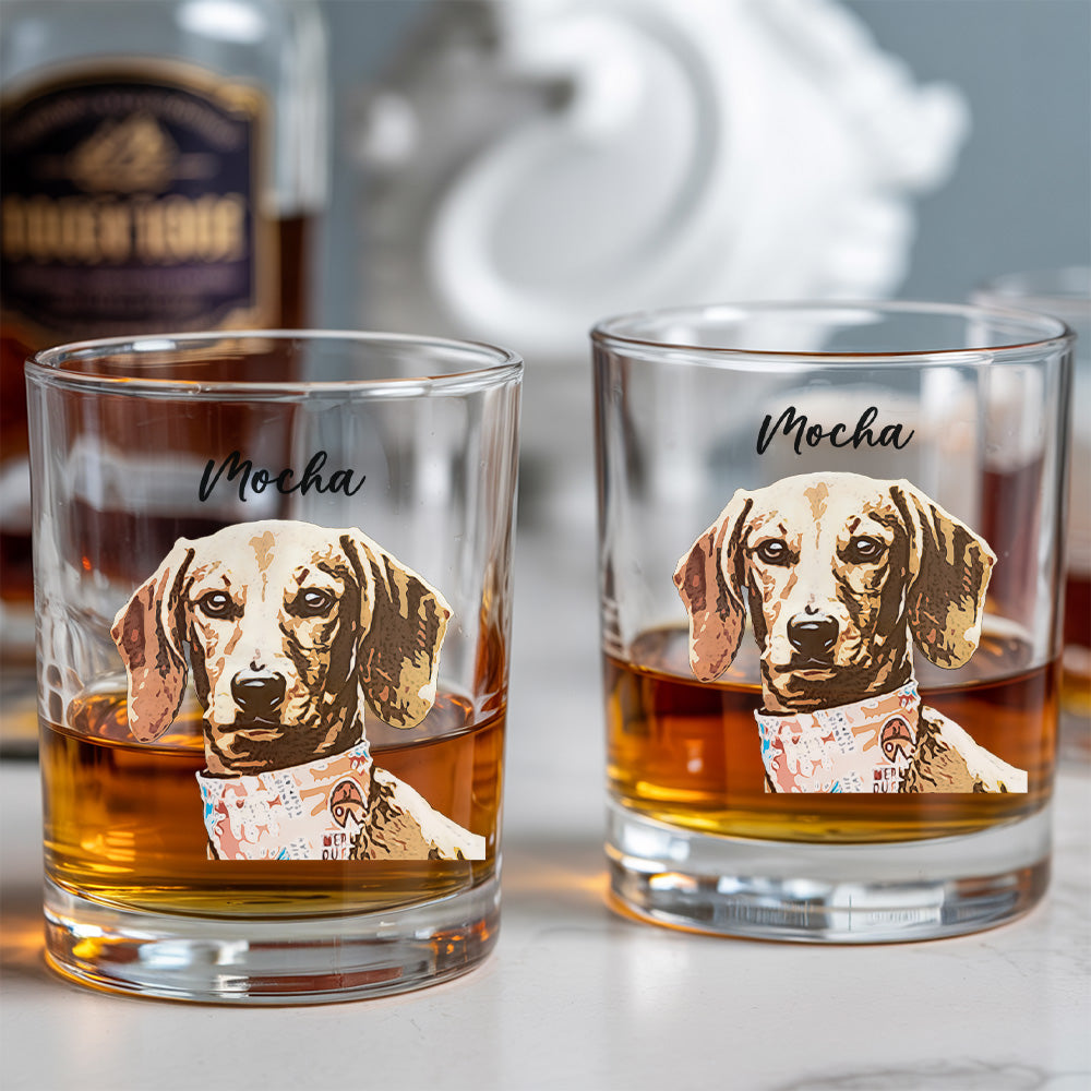 Custom Pet Photo With Whiskey Glass 11oz – Dog & Cat Photo Memorial Gift - Dog Lovers THUC99WI09