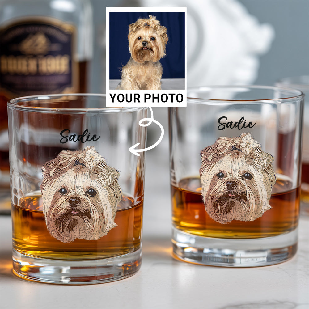 Personalized Pet Photo Glass 11oz – Custom Whiskey Glass Memorial Gift for Dog & Cat Owners THUC99WI07