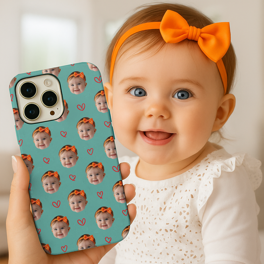 Custom Baby Photo Phone Case – Adorable Repeating Baby Face Design, Personalized Phone Cover THUC9914