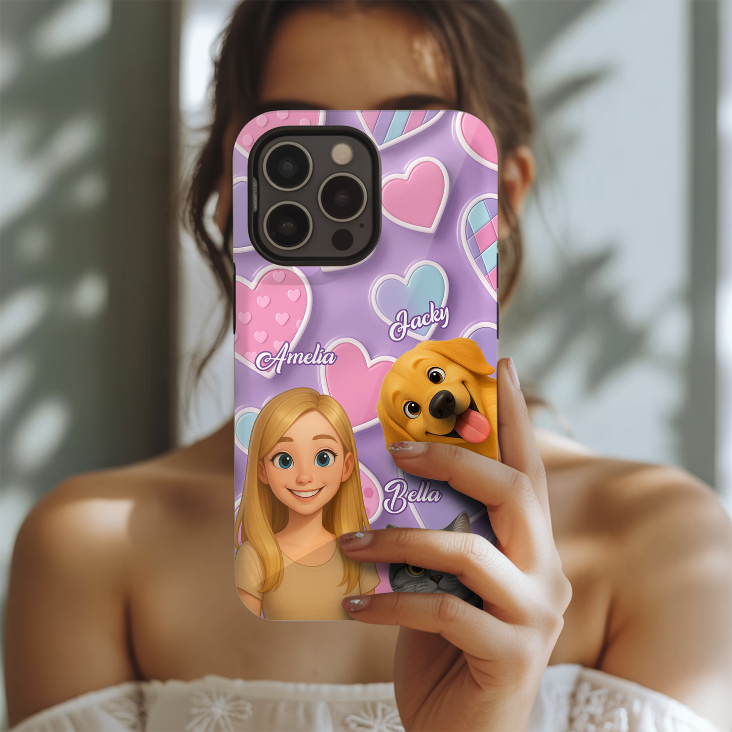 Custom Pet Cat Cartoon Phone Case – Personalized Gift for Cat Owners – Dog Lover, Cat Lover Case THUC99M11