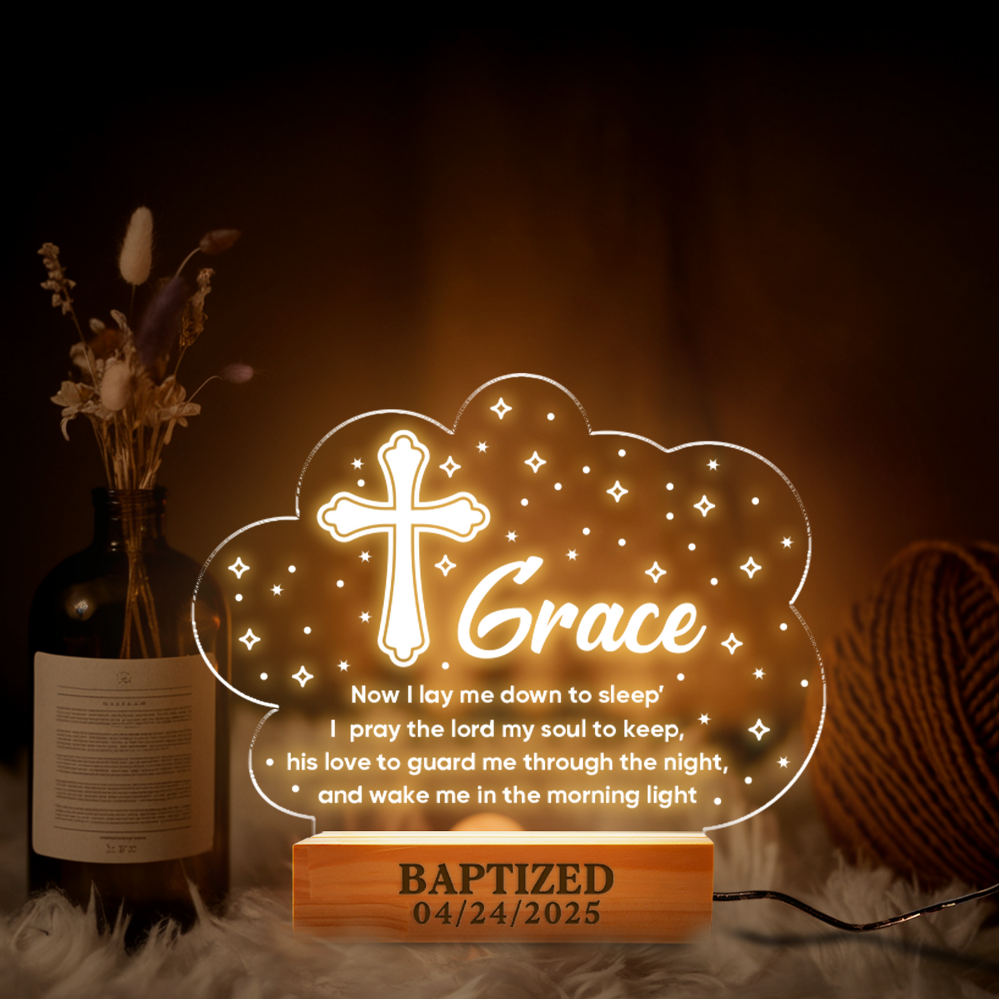 Aeluxlas Personalized Baptism Cloud Night Light , Baptism Gift For Kids, Custom Cross Night Light Gift For Goddaughter, Godson, Christian Nursery Decor Gift