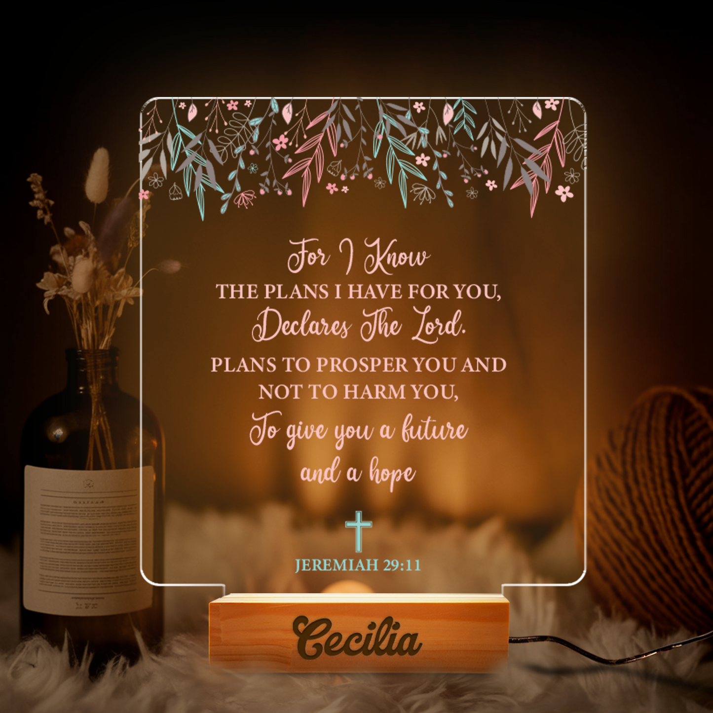 Aeluxlas Personalized Bible Verses Night Light, Bible Verse Decor, Mother's Day Gift, First Communion, Religious Sign, Motivational Sign