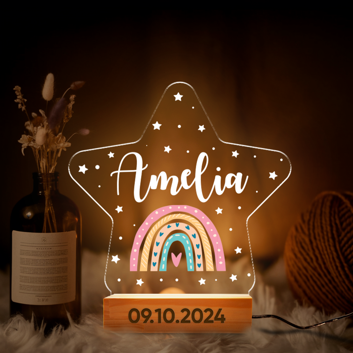 Aeluxlas Personalized Rainbow Star Night Light, Kids Night Light Gift, Baby Night Light, Birthday Gifts for Kids, Kids Bedroom Nursery Table Light