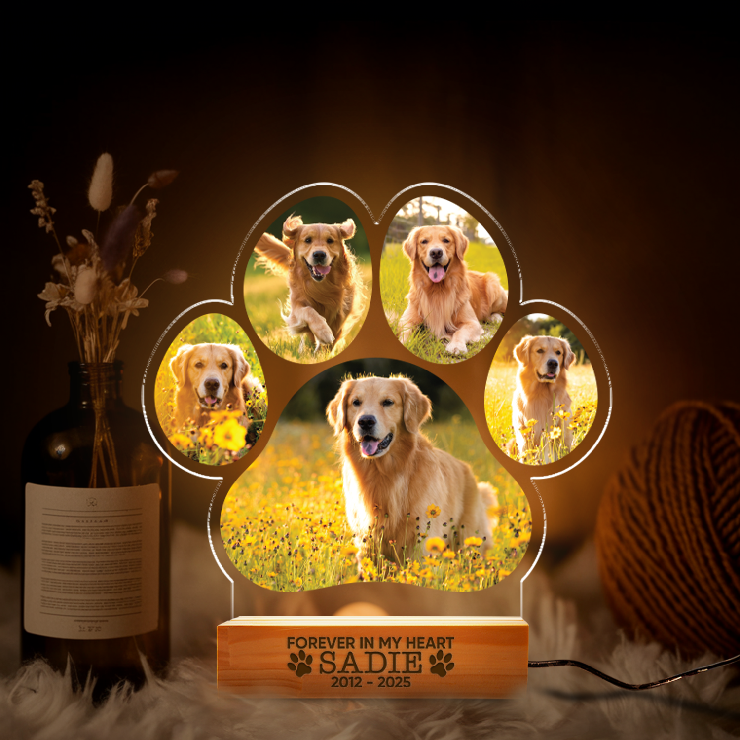 Aeluxlas Custom Dog Photo Night Light, Dog Memorial Gifts, Light Up Pet Memorial Plaque, Custom Photo Gift, Personalized Gift for Pet Loss