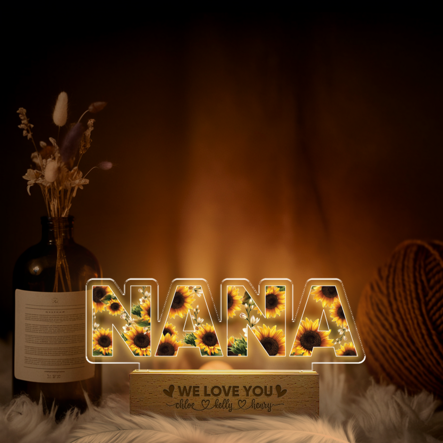 Aeluxlas Custom Kid Name Night Light for Grandma, Personalized Mother's Day Gift For Nana, Flower LED Night Light for Mama, Nana Gift Ideas
