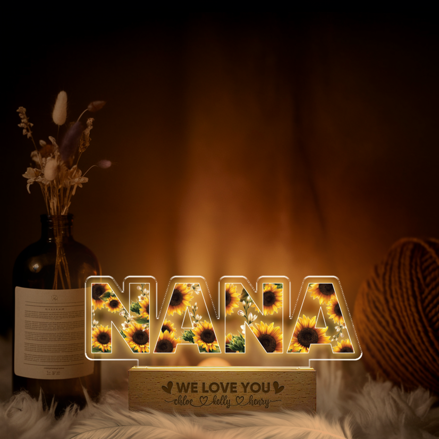 Aeluxlas Custom Kid Name Night Light for Grandma, Personalized Mother's Day Gift For Nana, Flower LED Night Light for Mama, Nana Gift Ideas