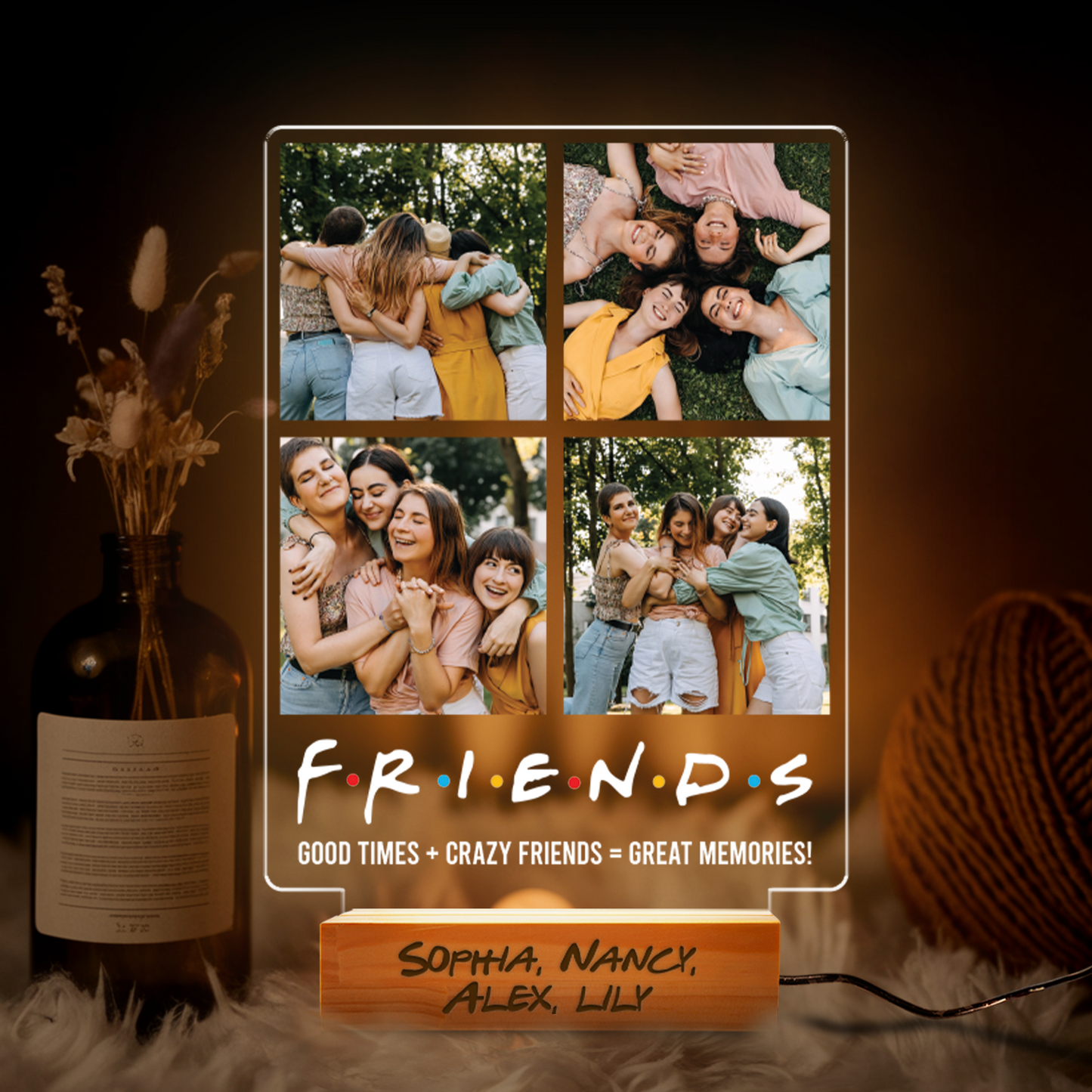 Aeluxlas Personalized Photo LED Night Light, Besties Photo Gifts, Photo Keepsake, Photo Gifts, Personalized Gift for BFF, Birthday Gift for Friend