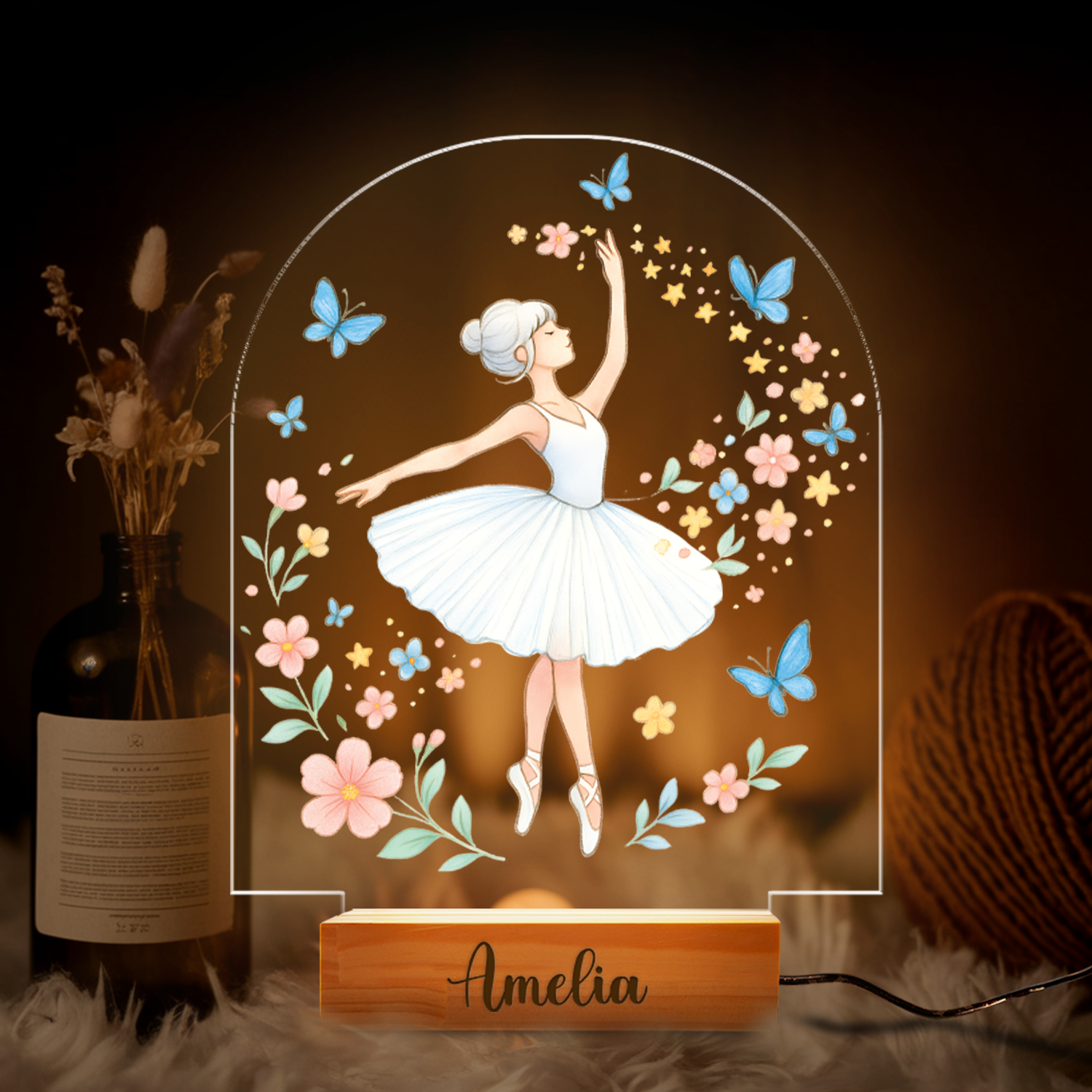 Aeluxlas Custom Name Ballerina Night Light Gift for Girls Perfect for Bedroom Decor, Personalized Your Girl Name for Christmas and Birthday Gifting
