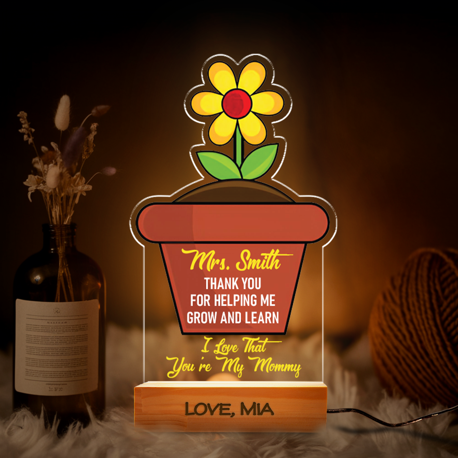 Aeluxlas Personalized Flower Pot Night Light, Gifts for Mothers Day Gifts, Grandmas Garden Gift for Grandma, Gifts from Daughter