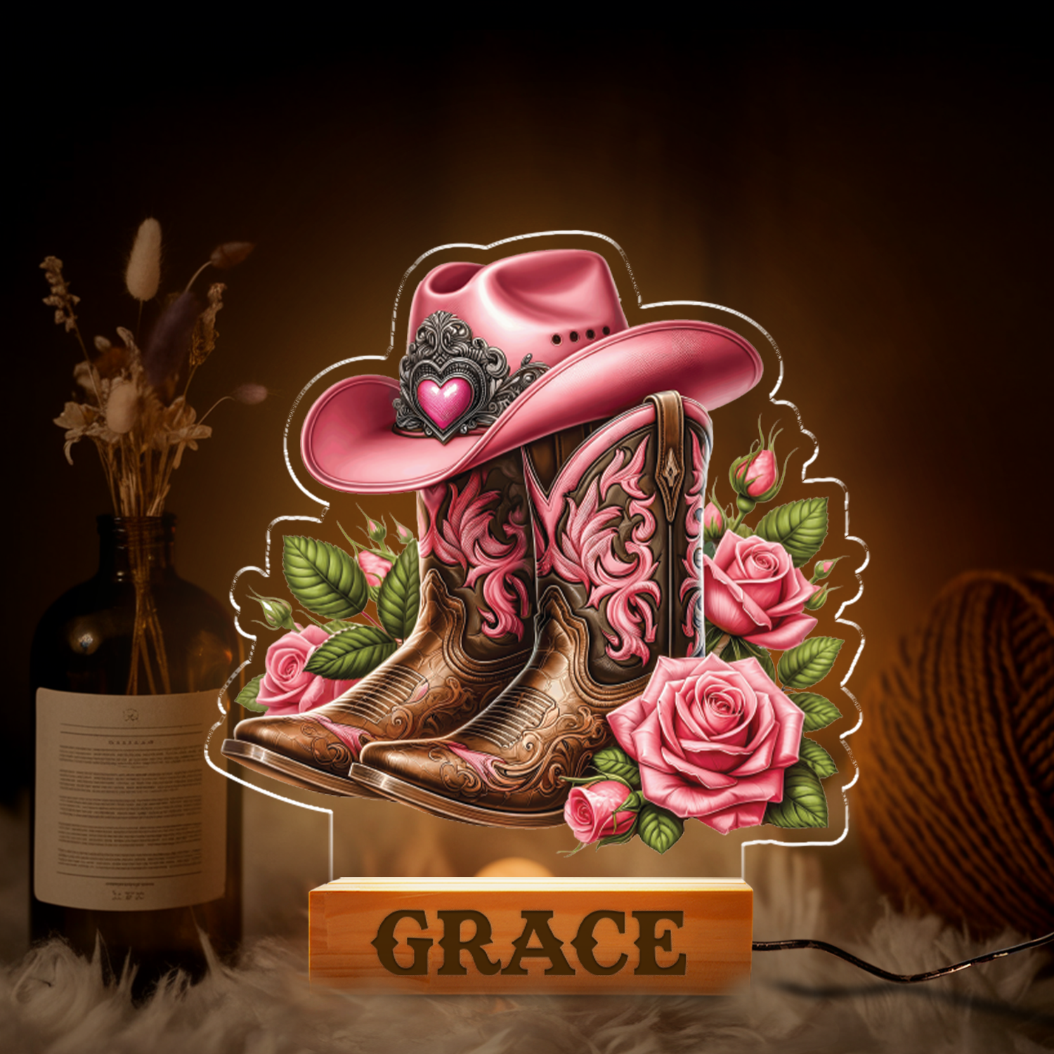 Aeluxlas Custom Cowboy Boots, Cowboy Personalized LED Sign, Personalized Cowboy Lovers Gift