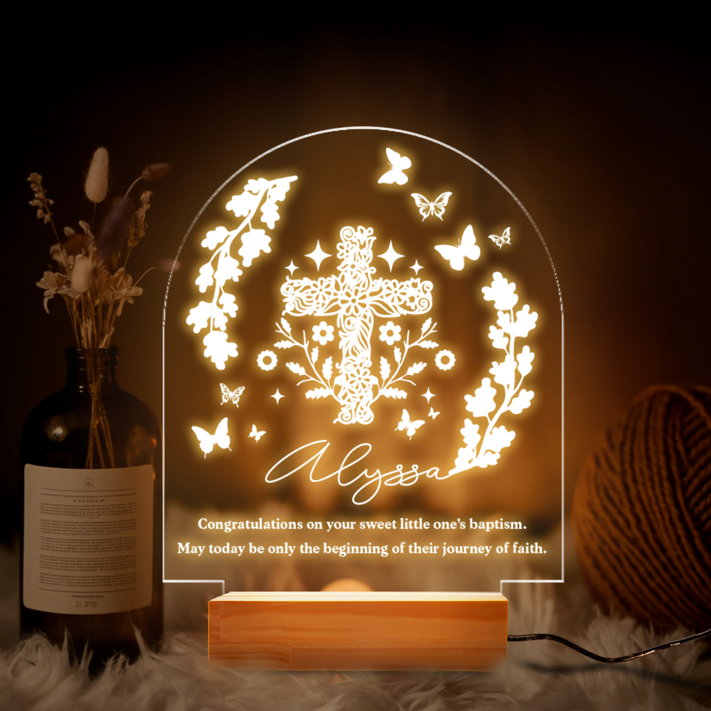Aeluxlas Personalized Baptism Gift for Kid, Baby Night Light Christening, Dedicated Gift, Christening Gifts