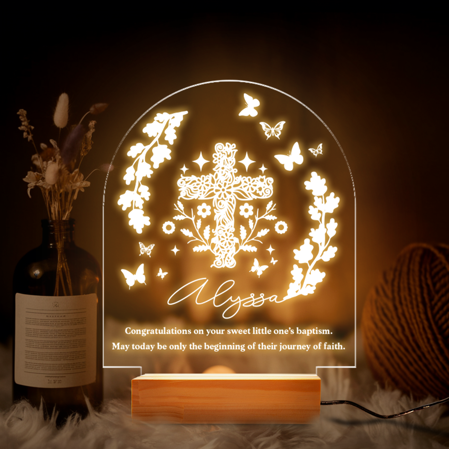 Aeluxlas Personalized Baptism Gift for Kid, Baby Night Light Christening, Dedicated Gift, Christening Gifts