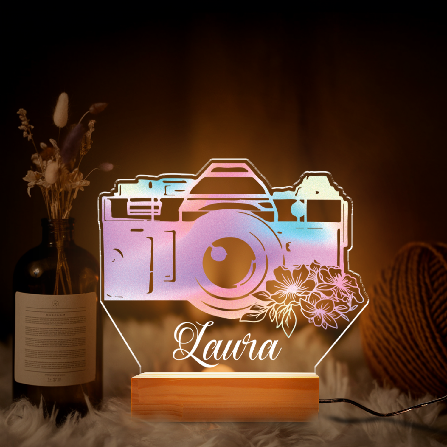 Aeluxlas Personalized Photographer Camera Night Light, Custom Photography Lover Gift, Photographer Studio Desk Lamp, Camera Led Light Gift