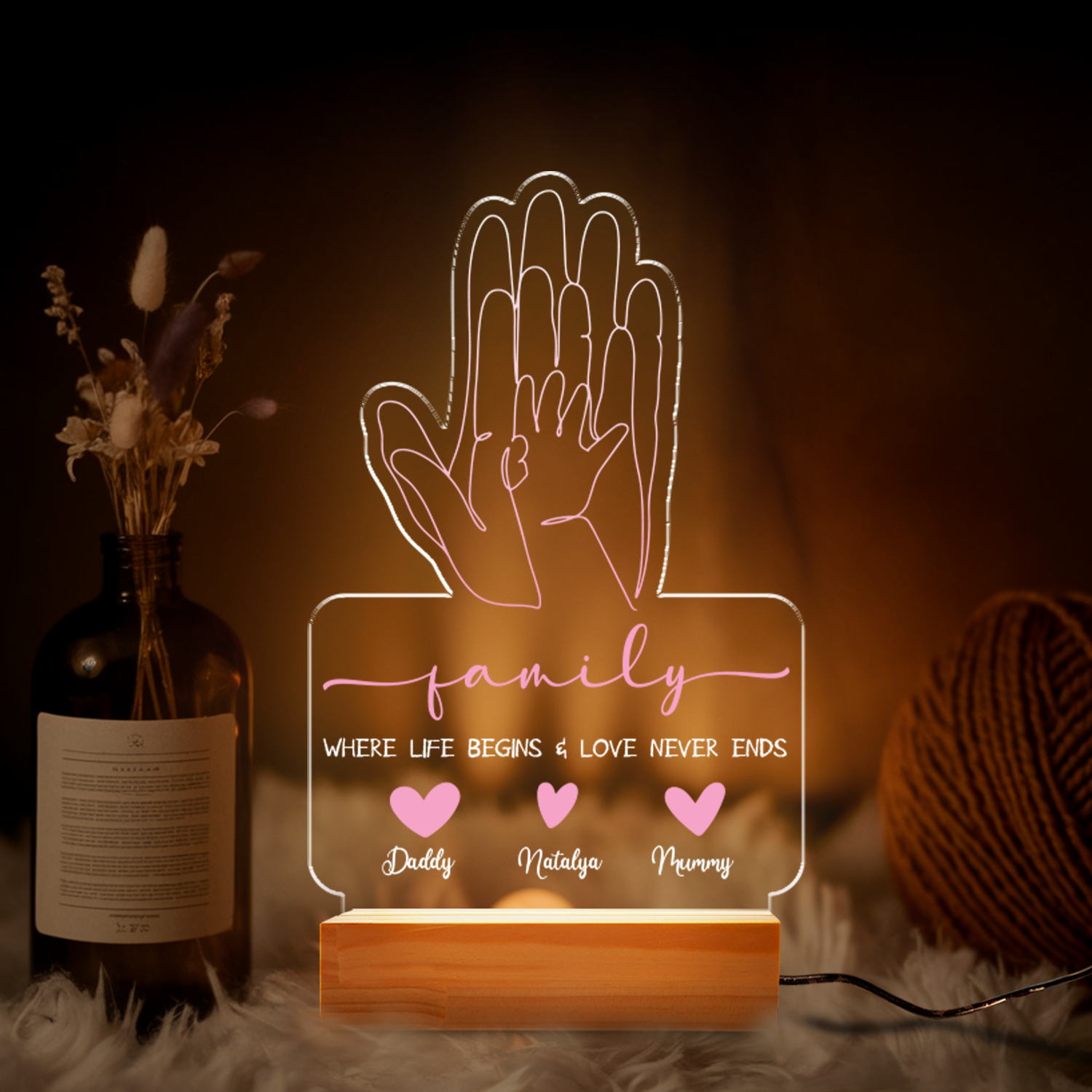 Aeluxlas Personalized Family Night Light, Baby and Puppy Gift, Family Hands Baby Shower Gift New Baby, Newborn Family Hand Prints, Baby Shower Gift