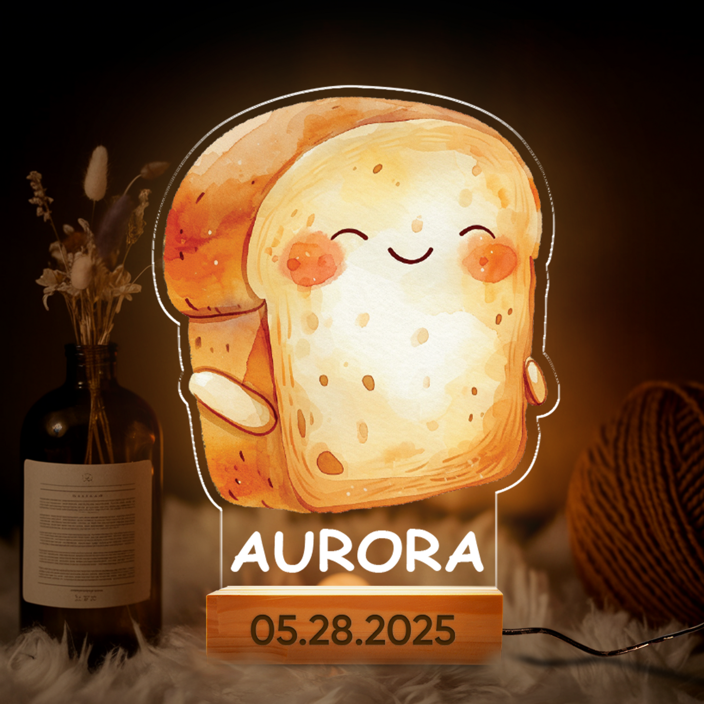 Aeluxlas Personalized Cute Bread Night Light, Personalized Acrylic Light, Bread Decor, Baby Shower Gift