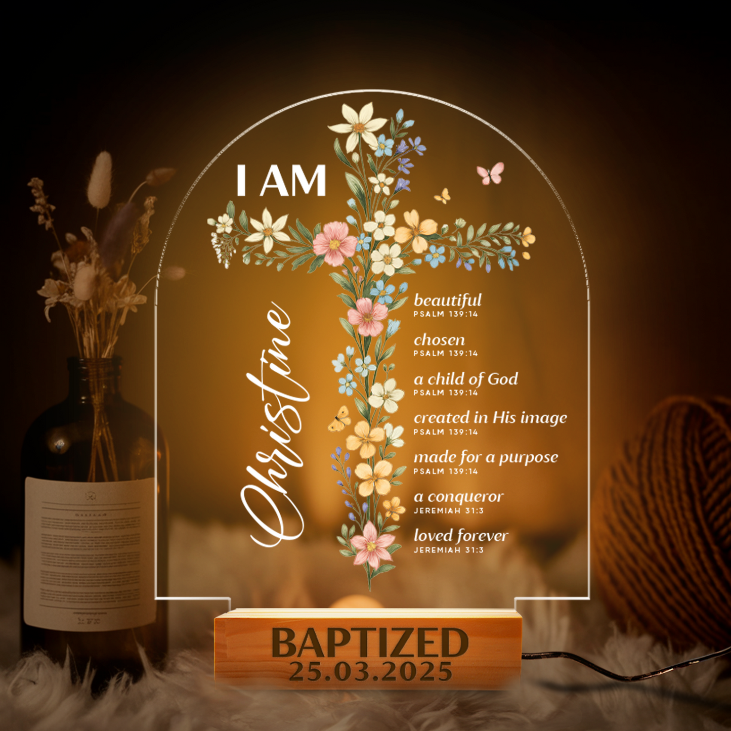 Aeluxlas Personalized Baptism Night Light For Baby, Baby Gift, Baptism Gift, Dedicated Gift, Nursery Decor, Kids Beside Night Lamp, New Baby Gift