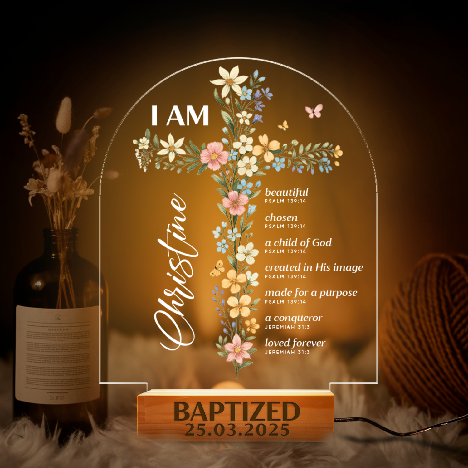 Aeluxlas Personalized Baptism Night Light For Baby, Baby Gift, Baptism Gift, Dedicated Gift, Nursery Decor, Kids Beside Night Lamp, New Baby Gift