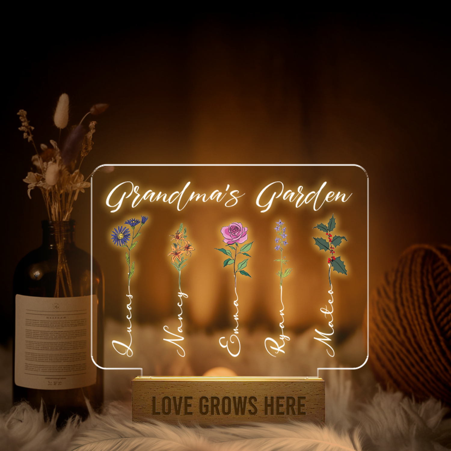 Aeluxlas Personalized Grandma's Garden Night Light, Grandma Gift, Mother's Day Gift For Grandma, Gift For Grandma