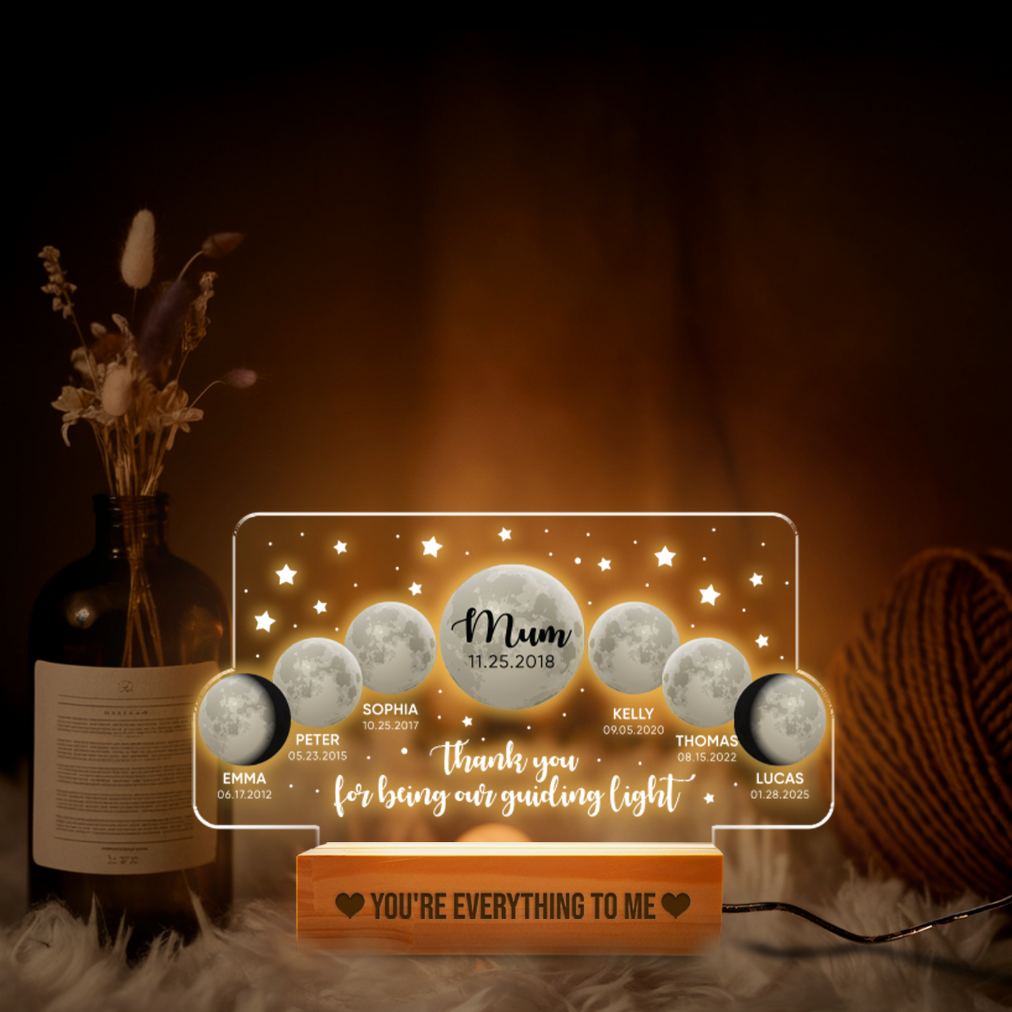 Aeluxlas Personalized Moons Phase with Kids Names, Custom Moons Phase Night Light, Mother’s Day Gifts, Gifts for Mama, Custom Night light Moon Phase