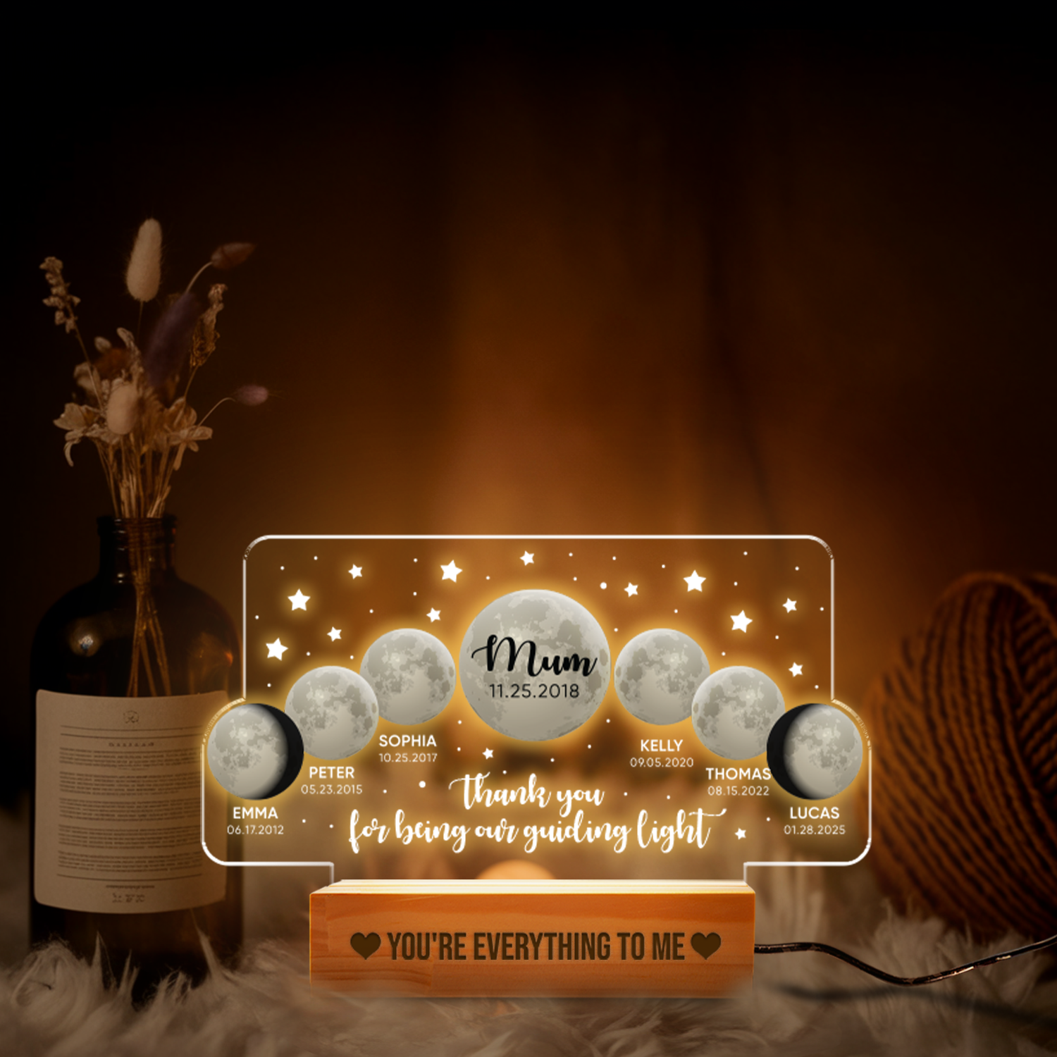 Aeluxlas Personalized Moons Phase with Kids Names, Custom Moons Phase Night Light, Mother’s Day Gifts, Gifts for Mama, Custom Night light Moon Phase