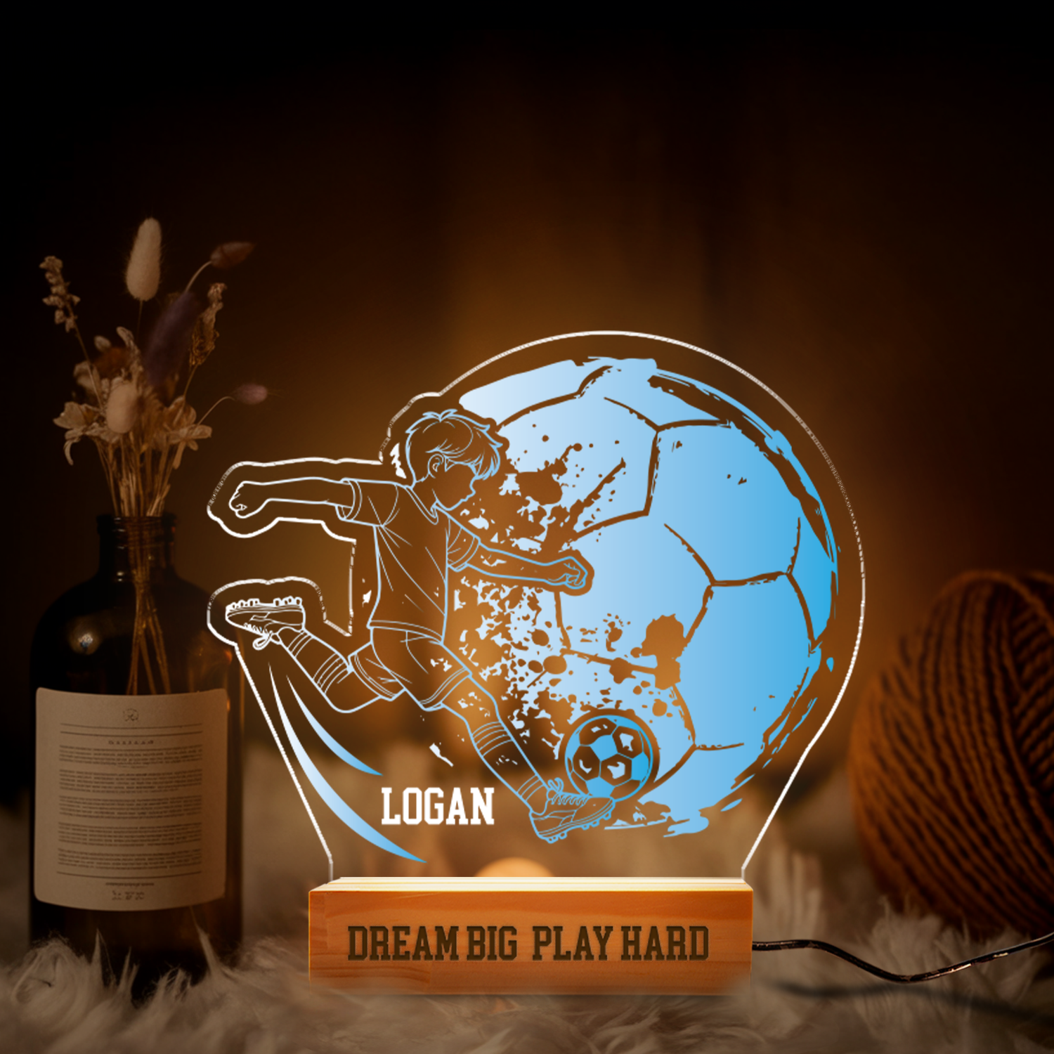 Aeluxlas Personalized Soccer Lamp - Unique Bedroom Night Light and Home Decor Gift for Kids and Soccer Fans
