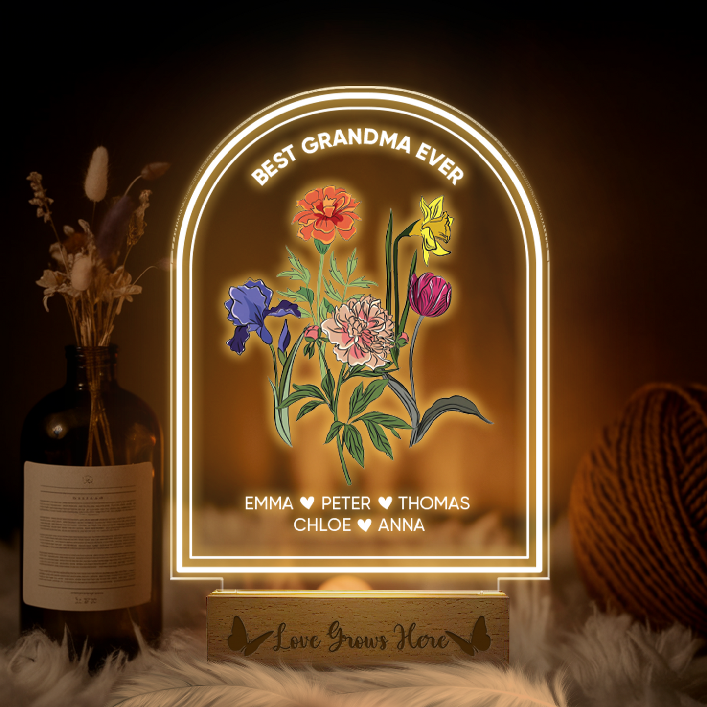 Aeluxlas Personalized Grandma's Garden Gift For Grandma, Grandma Gift, Mother's Day Gift For Grandma, Nana Birth Month Flower Night Light