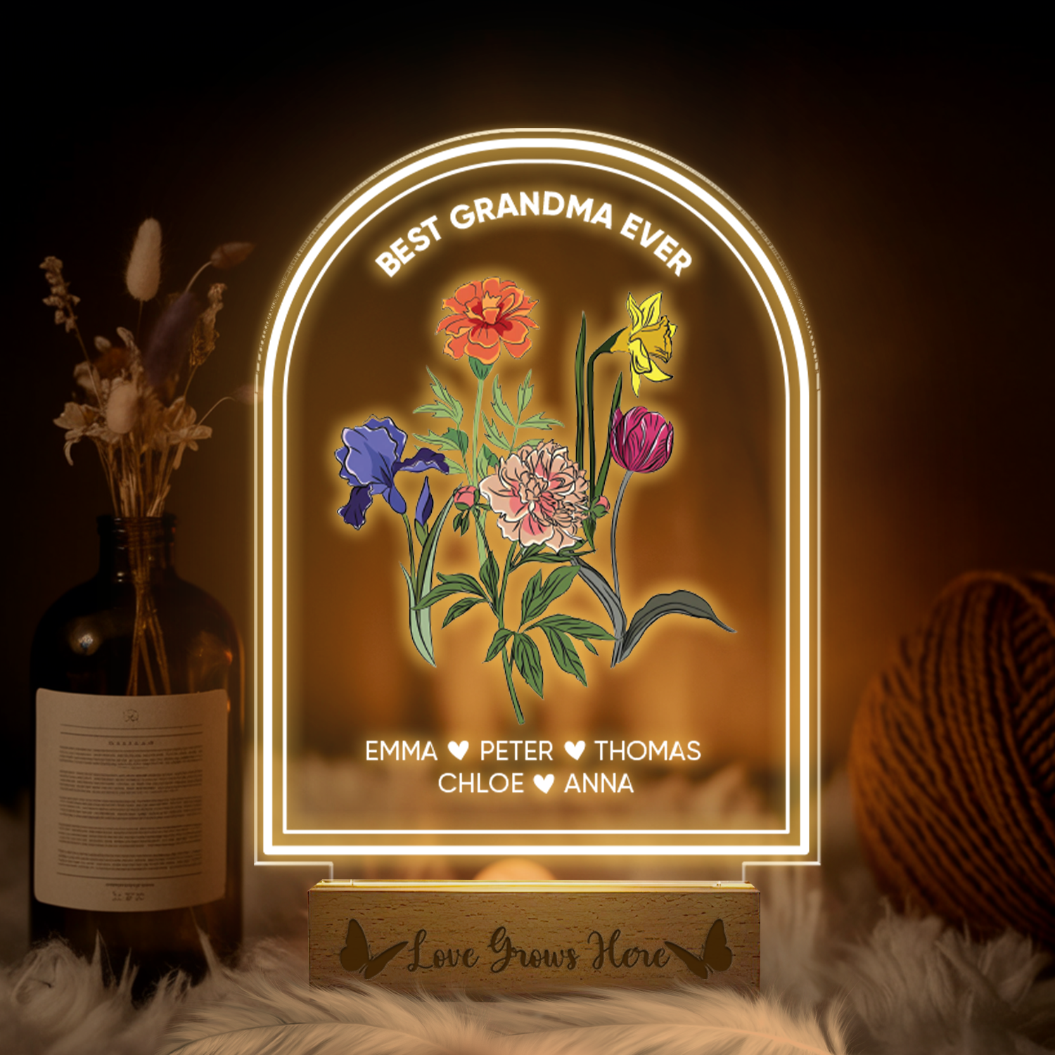 Aeluxlas Personalized Grandma's Garden Gift For Grandma, Grandma Gift, Mother's Day Gift For Grandma, Nana Birth Month Flower Night Light