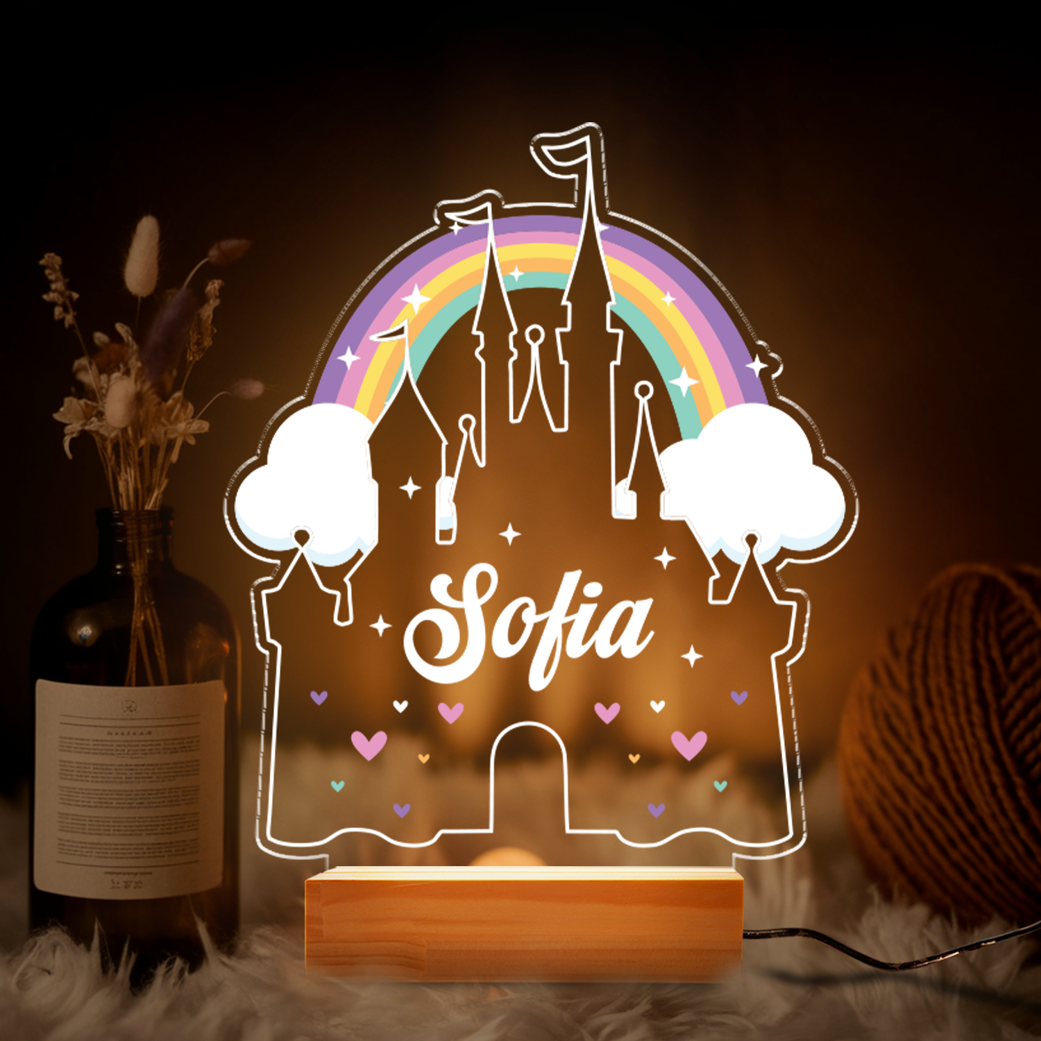 Aeluxlas Personalized Princess Castle Night Light - Custom LED Lamp for Kids, Perfect Gift for Princess Lovers, Unique Room Decor,Nightlight for Girl