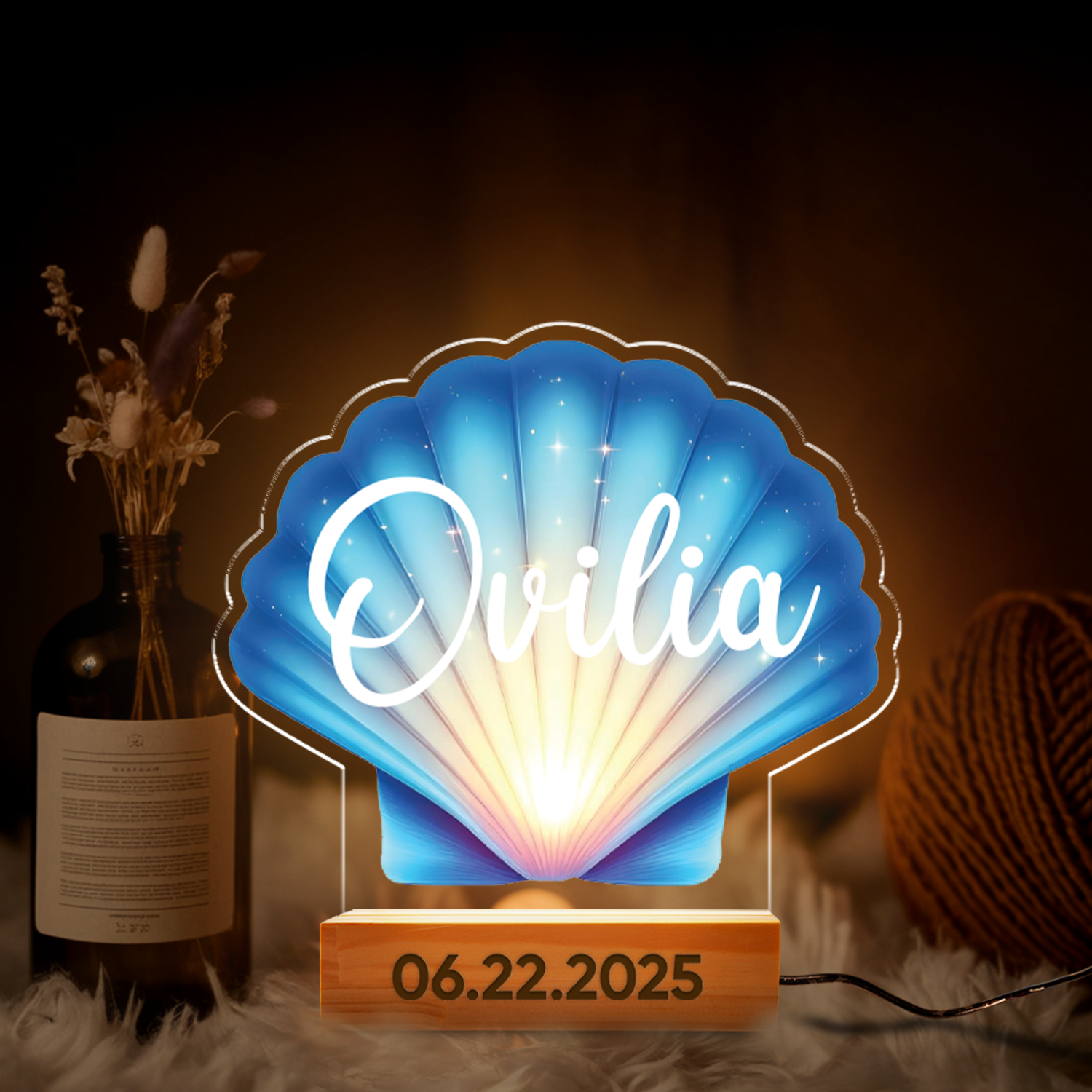 Aeluxlas Personalized Seashell Night Light, Costal Beach Nightlight, Custom LED Lamp for Kids, Perfect Gift for Kids, Unique Room Decor, Led Light for Kids