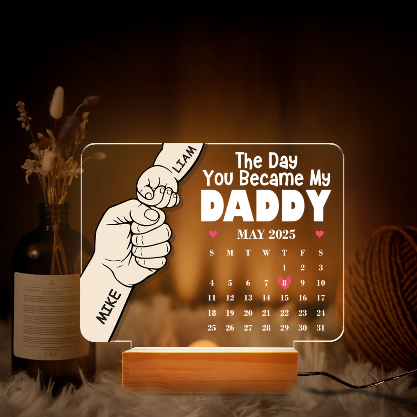 Aeluxlas Personalized Fist Bump Calendar Night Light, You Became My Daddy Led Light, Gift For Dad