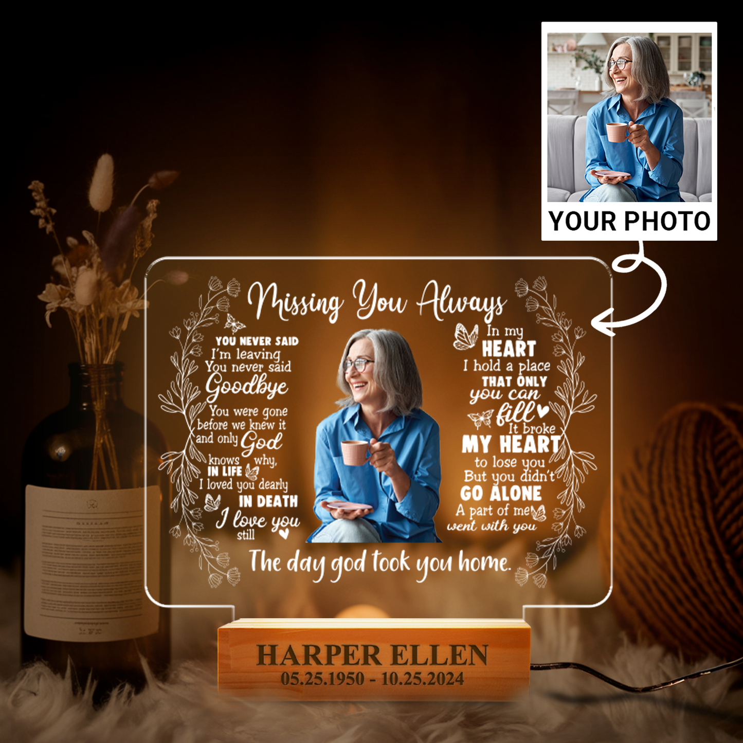 Aeluxlas Personalized Custom Photo Memorial Night Light, Unique Sympathy Gifts for Loss of Mom